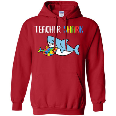 Teacher Shark Support Autism Awareness For Child-T-Shirt & Hoodie-Pullover Hoodie-Red