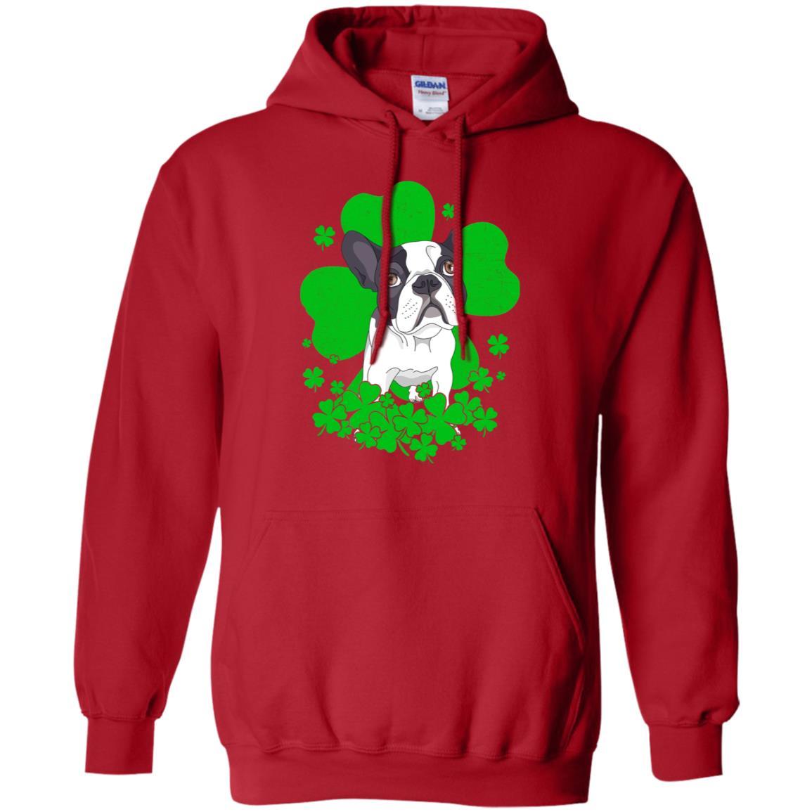 Bulldog St. Patrick's Day Clovers-T-Shirt & Hoodie-Pullover Hoodie-Red