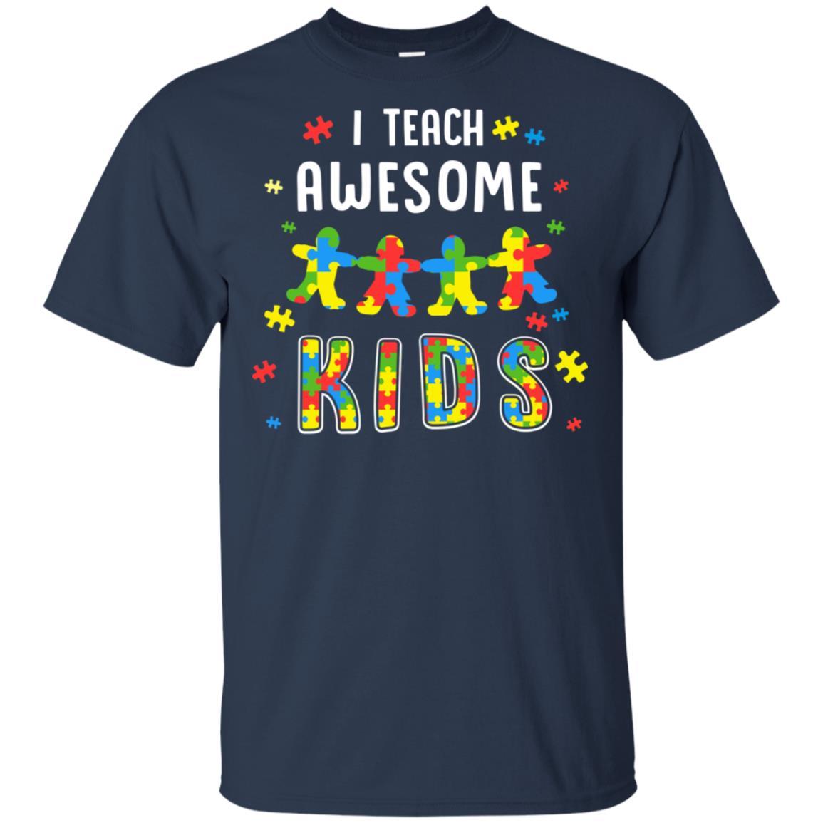 I Teach Awesome Kids Autism Awareness Puzzle Teacher-T-Shirt & Hoodie-Classic T-Shirt-Navy