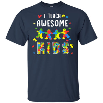 I Teach Awesome Kids Autism Awareness Puzzle Teacher-T-Shirt & Hoodie-Classic T-Shirt-Navy