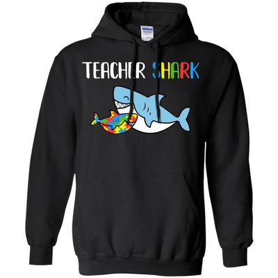Teacher Shark Support Autism Awareness For Child-T-Shirt & Hoodie-Pullover Hoodie-Black