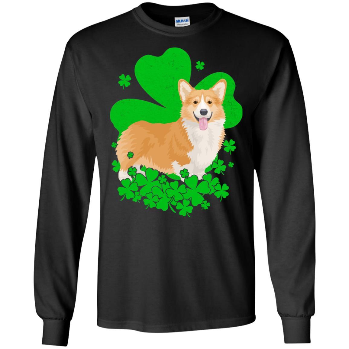 Corgi St. Patrick's Day Clovers-T-Shirt & Hoodie-Long Sleeve T-Shirt-Black