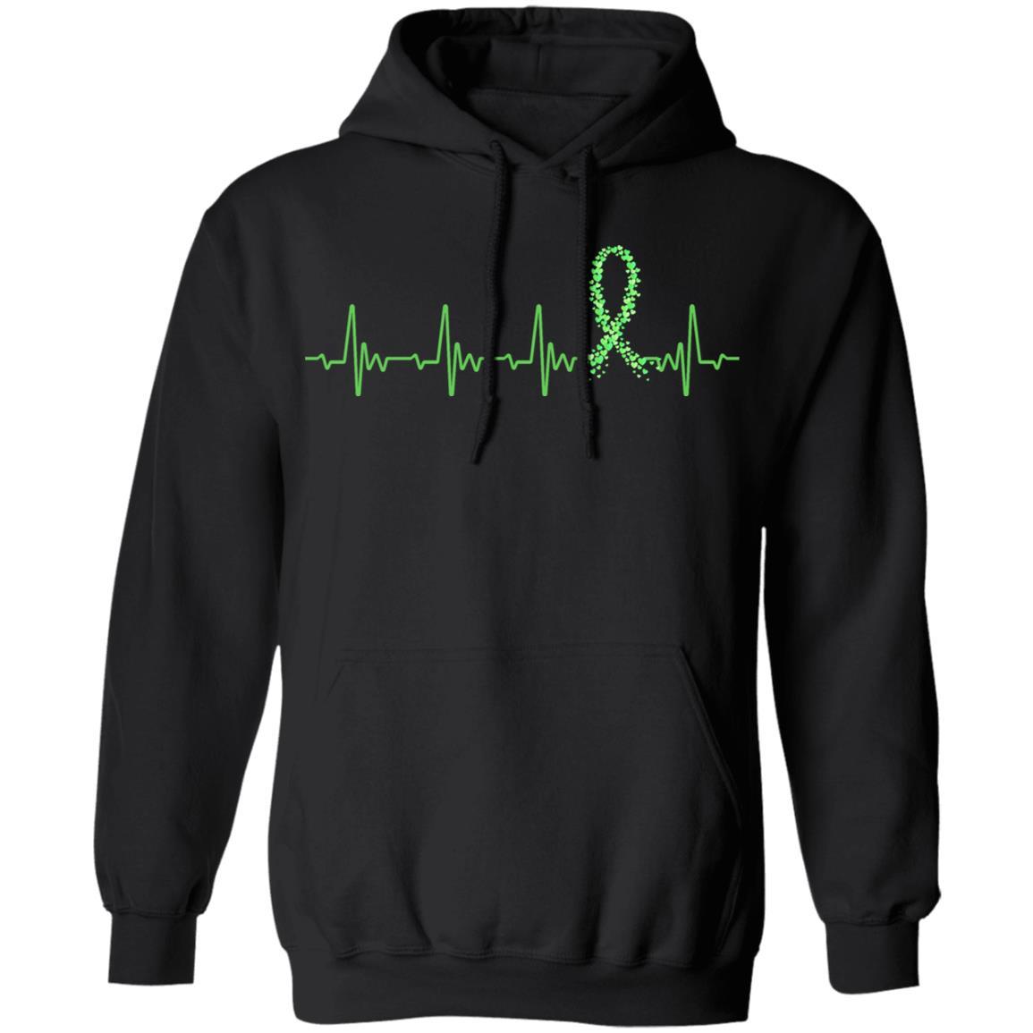 Kidney Disease Liver Cancer Awareness Green Ribbon Heartbeat-T-Shirt & Hoodie-Pullover Hoodie-Black