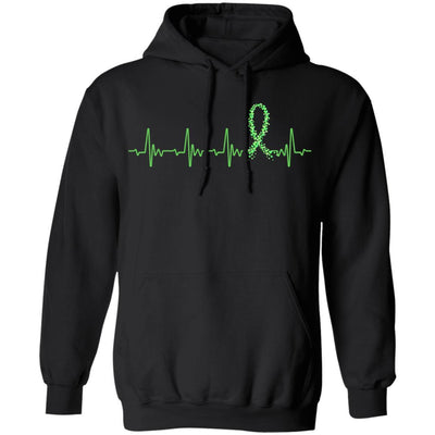 Kidney Disease Liver Cancer Awareness Green Ribbon Heartbeat-T-Shirt & Hoodie-Pullover Hoodie-Black