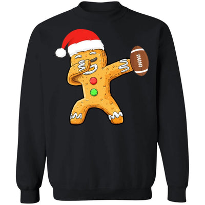 Dabbing Gingerbread Santa Football Christmas Pajama Gifts-T-Shirt & Sweatshirt-Crewneck Sweatshirt-Black
