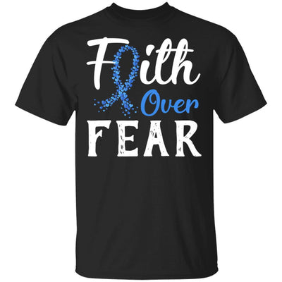Colon Cancer Awareness Blue Ribbon Faith Over Fear-T-Shirt & Hoodie-Classic T-Shirt-Black
