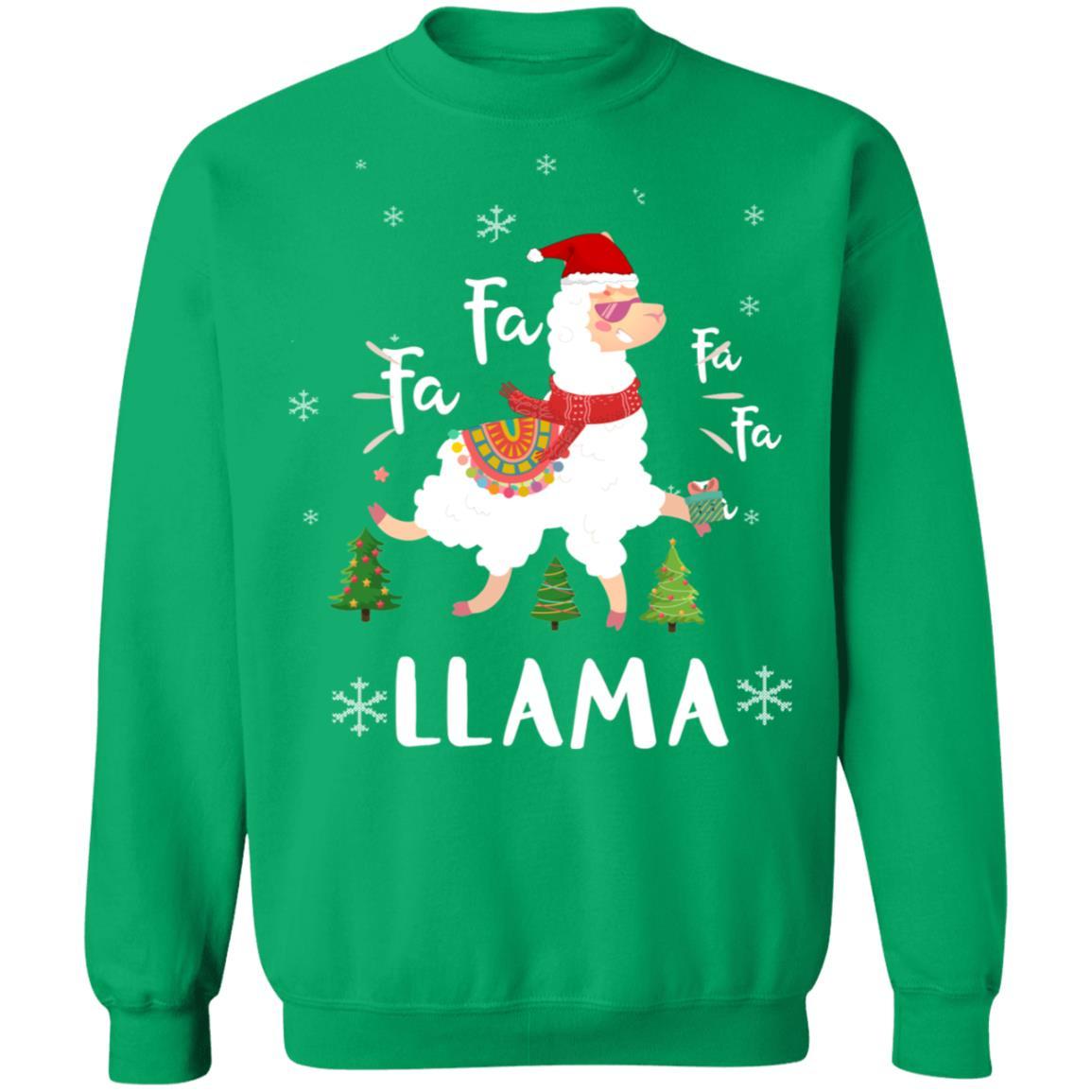 Fa La La Llama Santa Christmas Funny Gift Xmas-T-Shirt & Sweatshirt-Crewneck Sweatshirt-Irish Green
