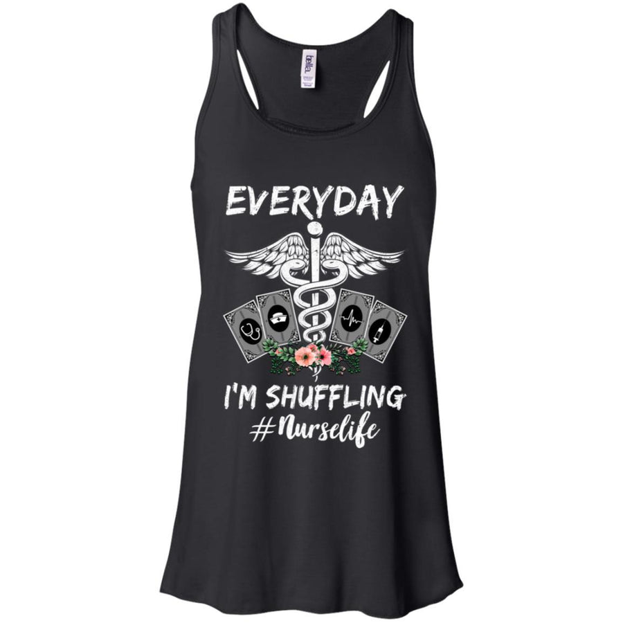 Everyday I'm Shuffling Funny Nurse-T-Shirt & Tank Top-Women's Flowy Racerback Tank-Black