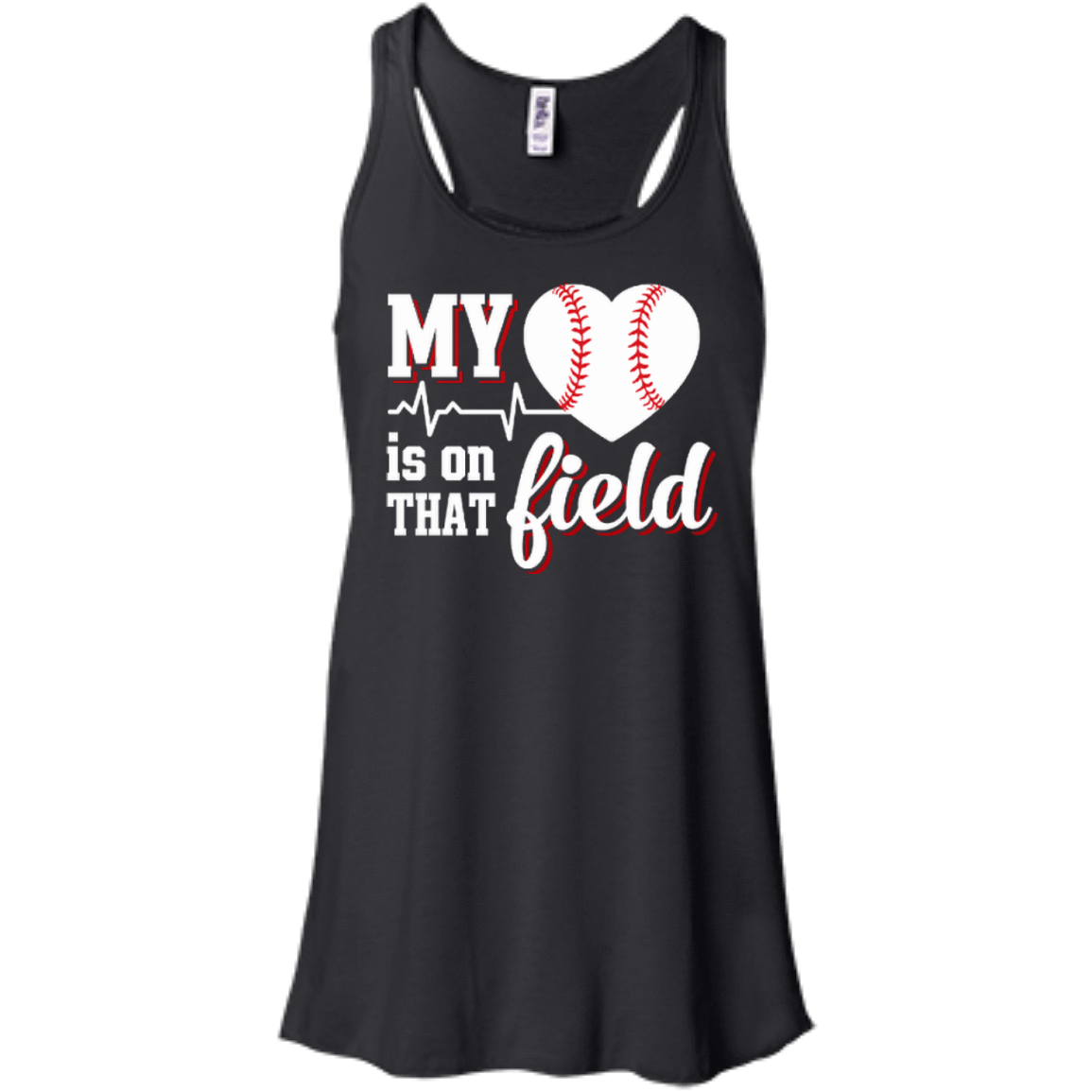 My Heart Is On That Field Baseball-T-Shirt & Hoodie-Women's Flowy Racerback Tank-Black