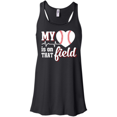 My Heart Is On That Field Baseball-T-Shirt & Hoodie-Women's Flowy Racerback Tank-Black