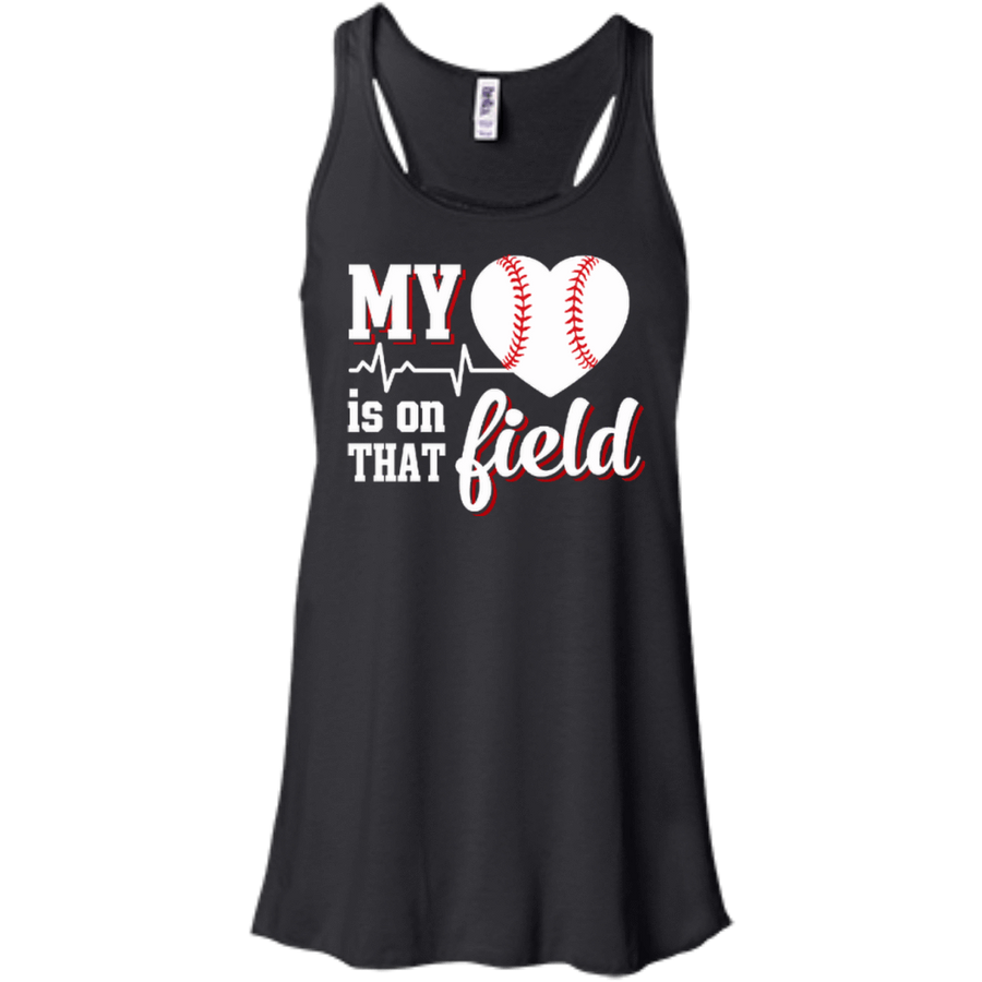 My Heart Is On That Field Baseball-T-Shirt & Hoodie-Women's Flowy Racerback Tank-Black