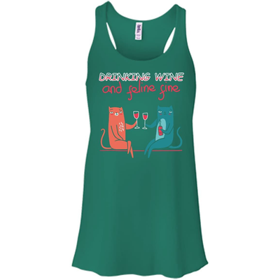 Drinking Wine Feline Fine-T-Shirt & Hoodie-Bella+Canvas Flowy Racerback Tank-Kelly