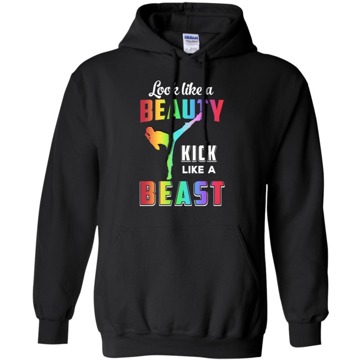 Look Like Beauty Kick Like Beast Women Kickboxing Gift-T-Shirt & Tank Top-Pullover Hoodie-Black