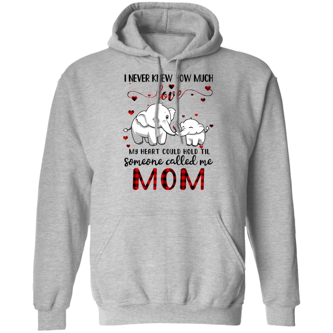 Someone Called Me Mom Elephant Red Plaid Mother's Day-T-Shirt & Hoodie-Pullover Hoodie-Sport Grey