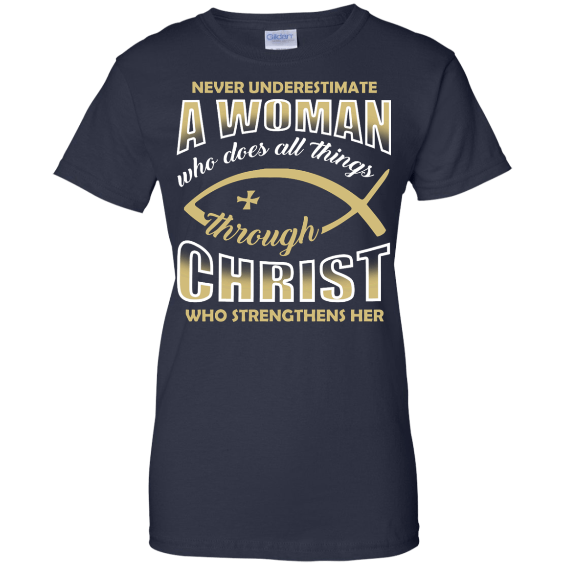 Who Does All Things Through Christ Who Strengthens Her-T-Shirt & Hoodie-Women's T-Shirt-Navy