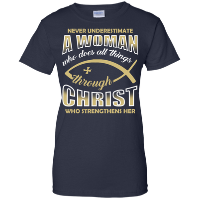 Who Does All Things Through Christ Who Strengthens Her-T-Shirt & Hoodie-Women's T-Shirt-Navy