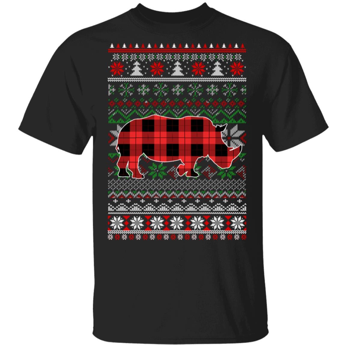 Rhino Red Plaid Ugly Christmas Sweater Funny Gifts
