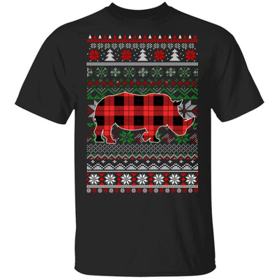 Rhino Red Plaid Ugly Christmas Sweater Funny Gifts-T-Shirt & Sweatshirt-Classic T-Shirt-Black