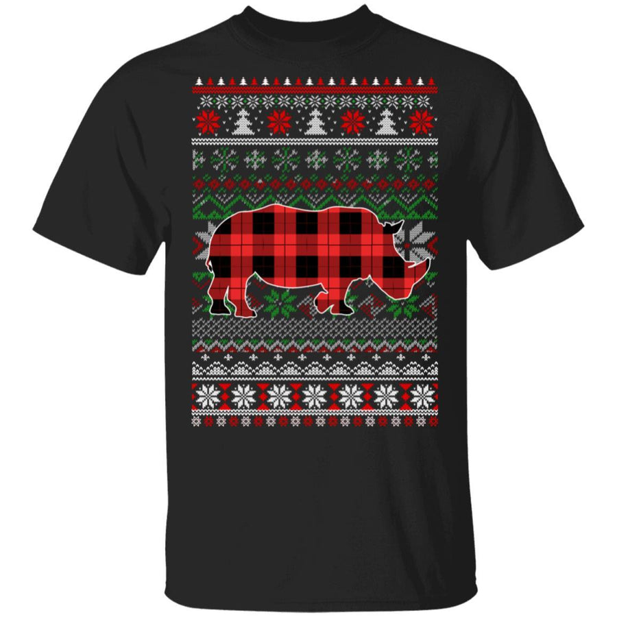 Rhino Red Plaid Ugly Christmas Sweater Funny Gifts-T-Shirt & Sweatshirt-Classic T-Shirt-Black