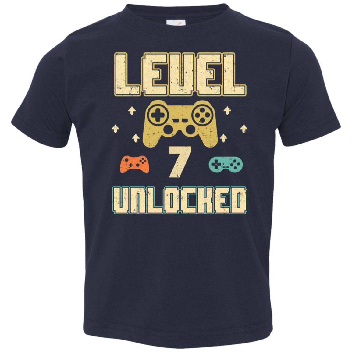 Level 7 Unlocked Video Gamer 7th Birthday Gift Youth-Youth Shirt-Toddler T-Shirt-Navy