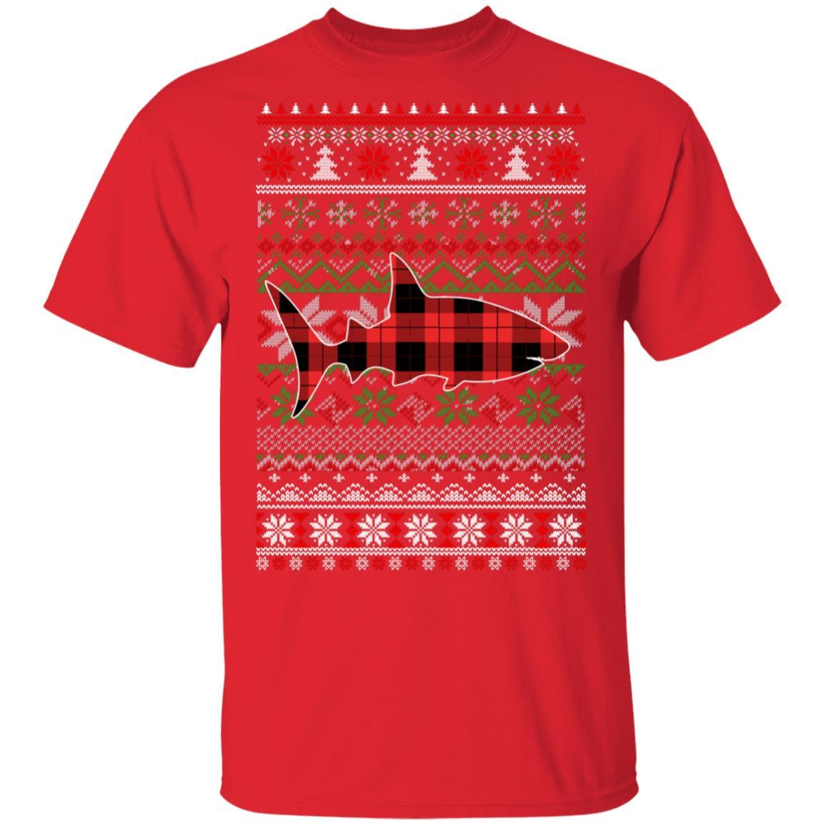 Shark Red Plaid Ugly Christmas Sweater Funny Gifts-T-Shirt & Sweatshirt-Classic T-Shirt-Red