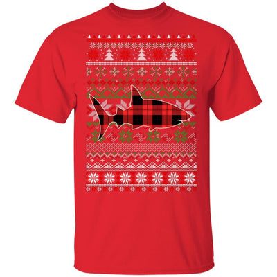 Shark Red Plaid Ugly Christmas Sweater Funny Gifts-T-Shirt & Sweatshirt-Classic T-Shirt-Red