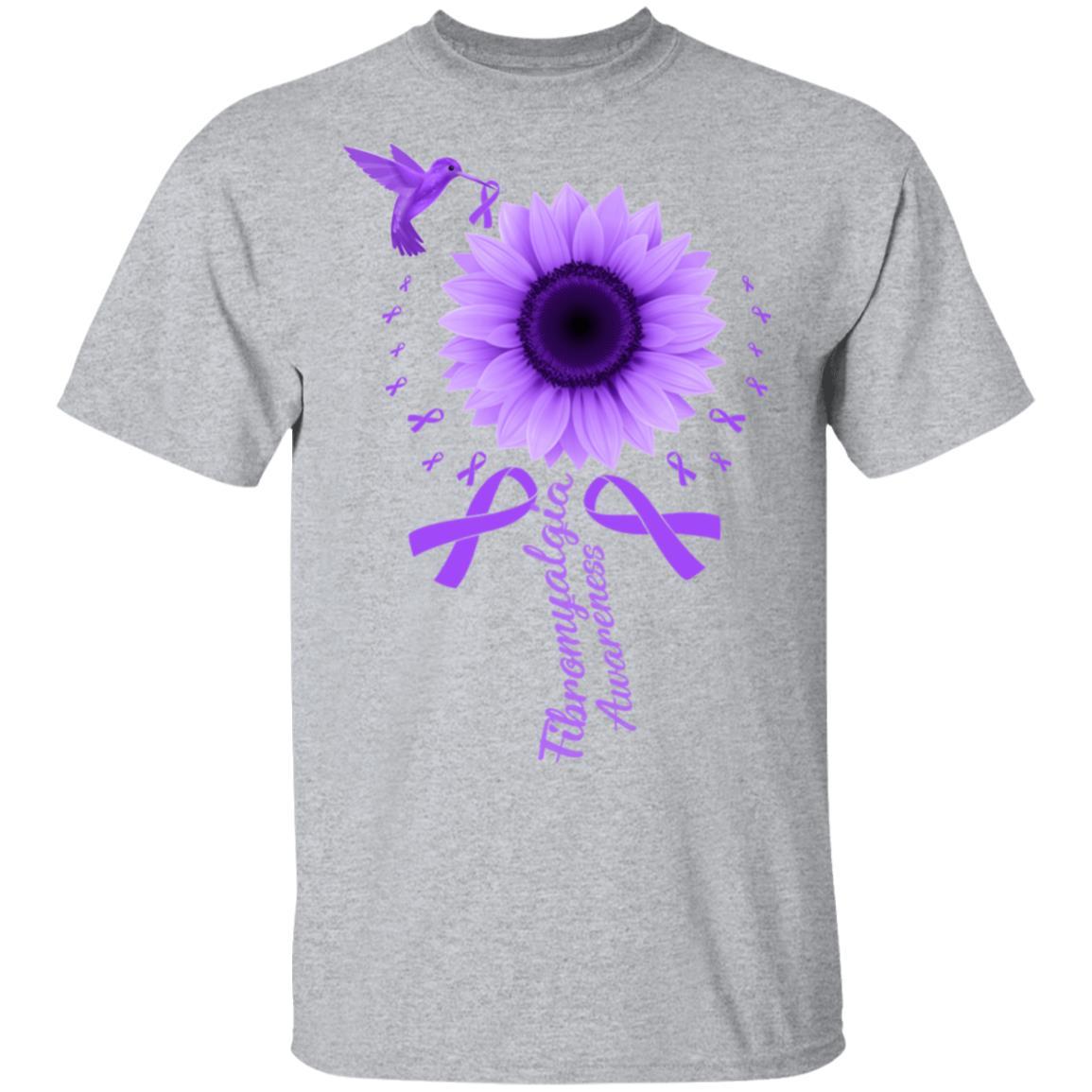 Hummingbird Sunflower Purple Ribbon Fibromyalgia Awareness-T-Shirt & Hoodie-Classic T-Shirt-Sport Grey