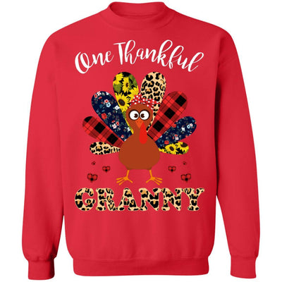 One Thankful Granny Leopard Turkey Thanksgiving Gift-T-Shirt & Sweatshirt-Crewneck Sweatshirt-Red