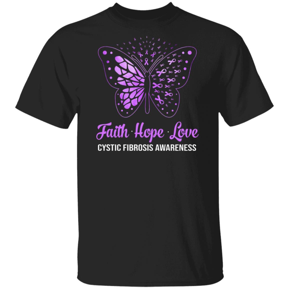 Faith Hope Love Purple Butterfly Cystic Fibrosis Awareness-T-Shirt & Hoodie-Classic T-Shirt-Black