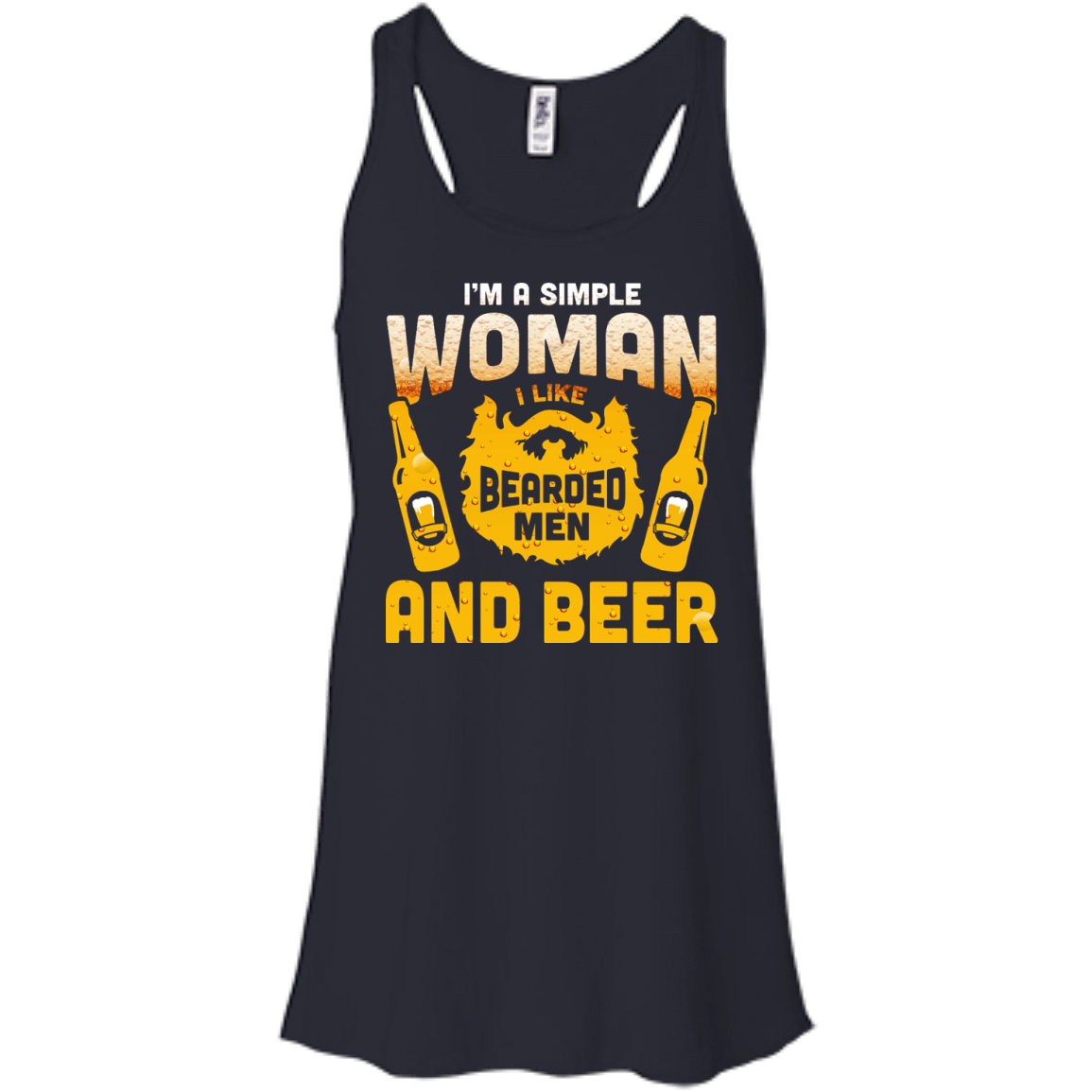 I'm A Simple Woman I Like Bearded Men And Beer-T-Shirt & Hoodie-Women's Flowy Racerback Tank-Midnight