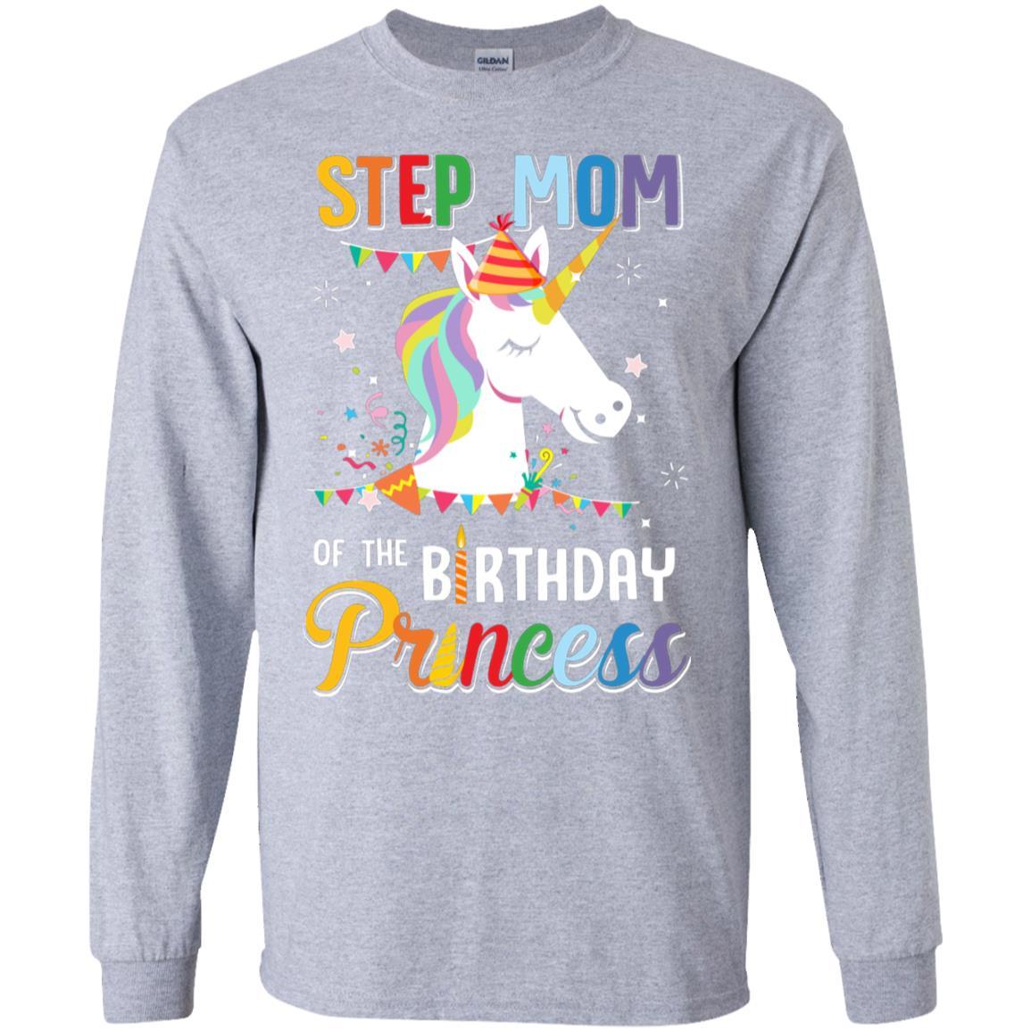 Step Mom Of The Unicorn Birthday Princess-T-Shirt & Hoodie-Long Sleeve T-Shirt-Sport Grey