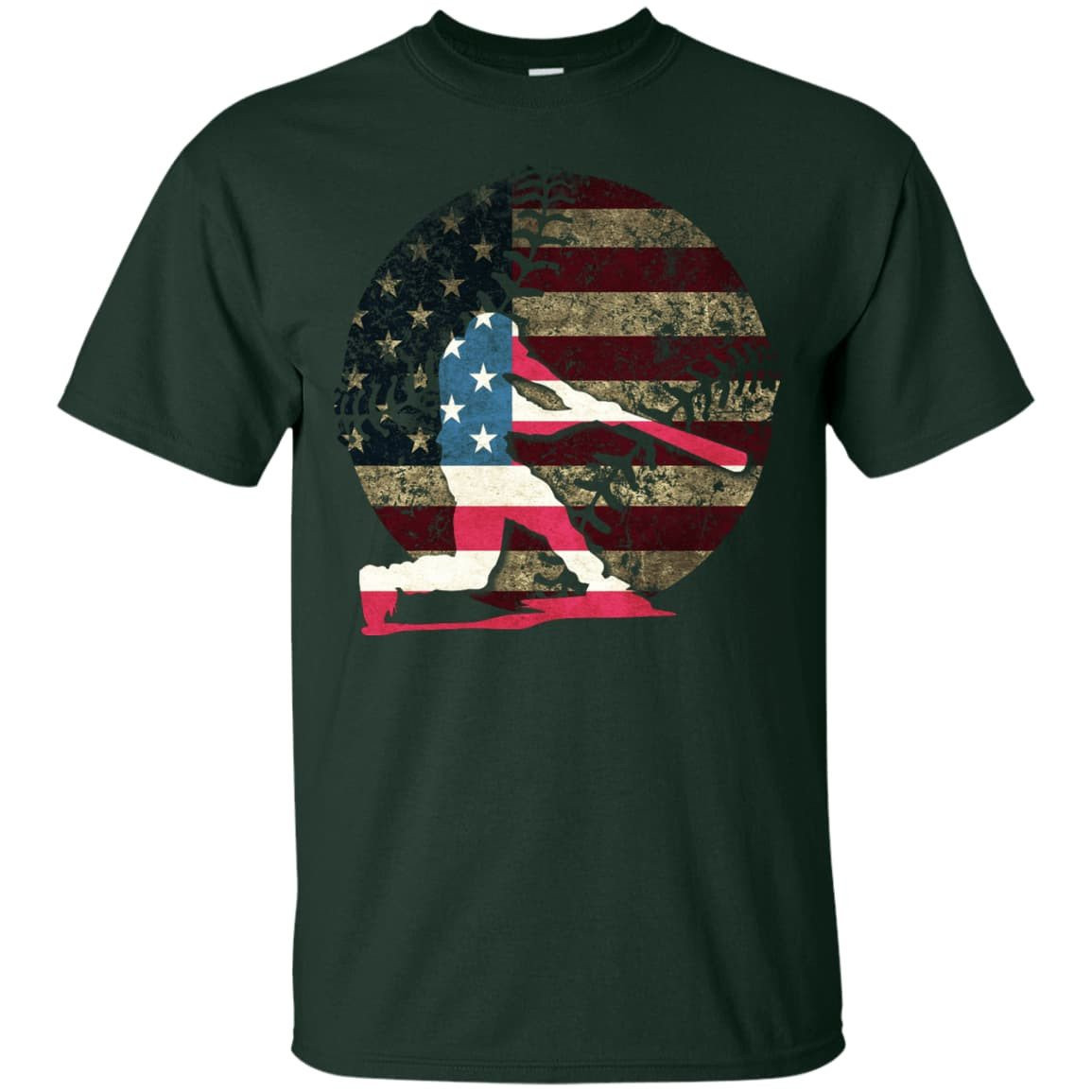 Hitter Baseball America Flag-T-Shirt & Hoodie-Classic T-Shirt-Forest Green
