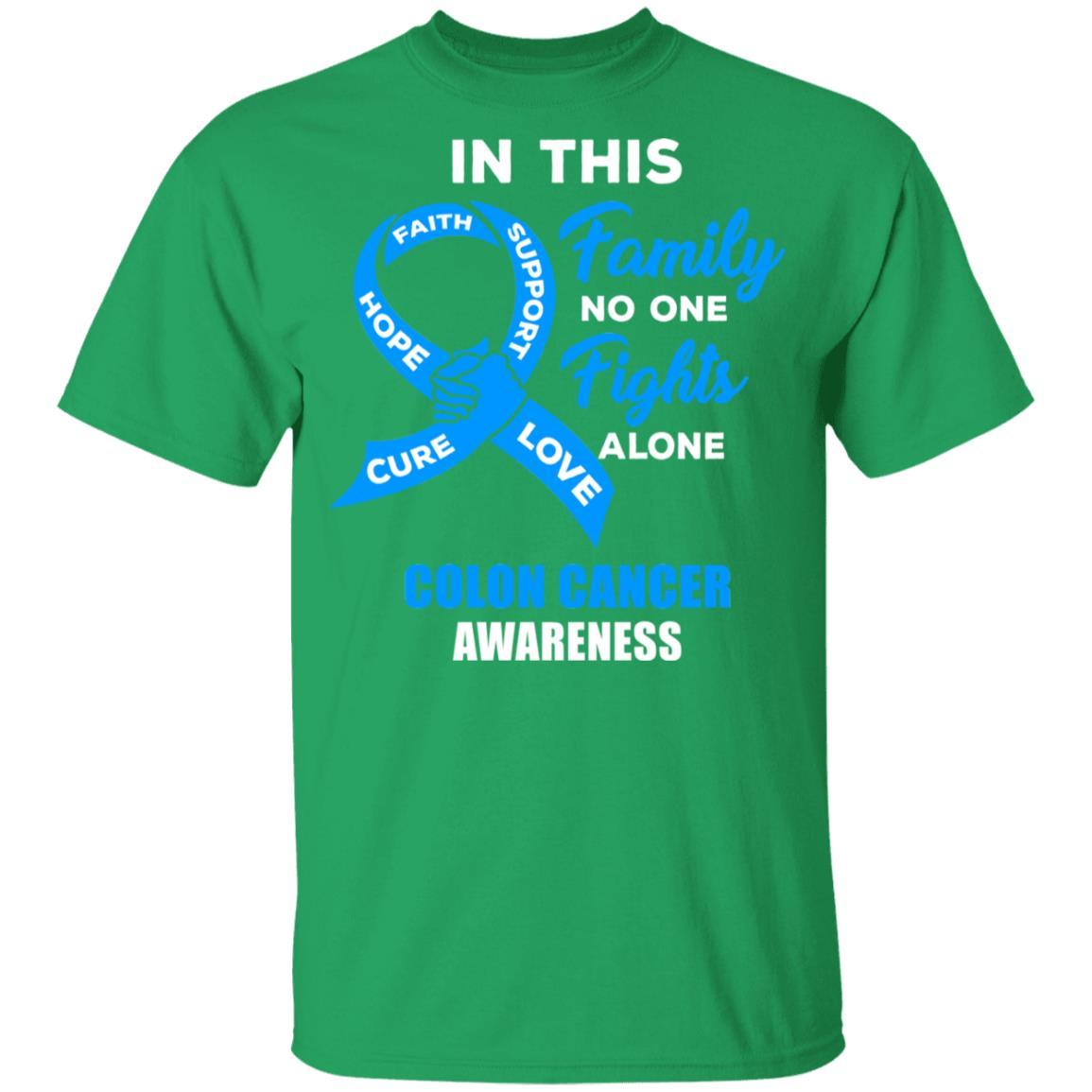 In This Family No One Fights Alone Colon Cancer Awareness Youth-Youth Shirt-Youth T-Shirt-Irish Green