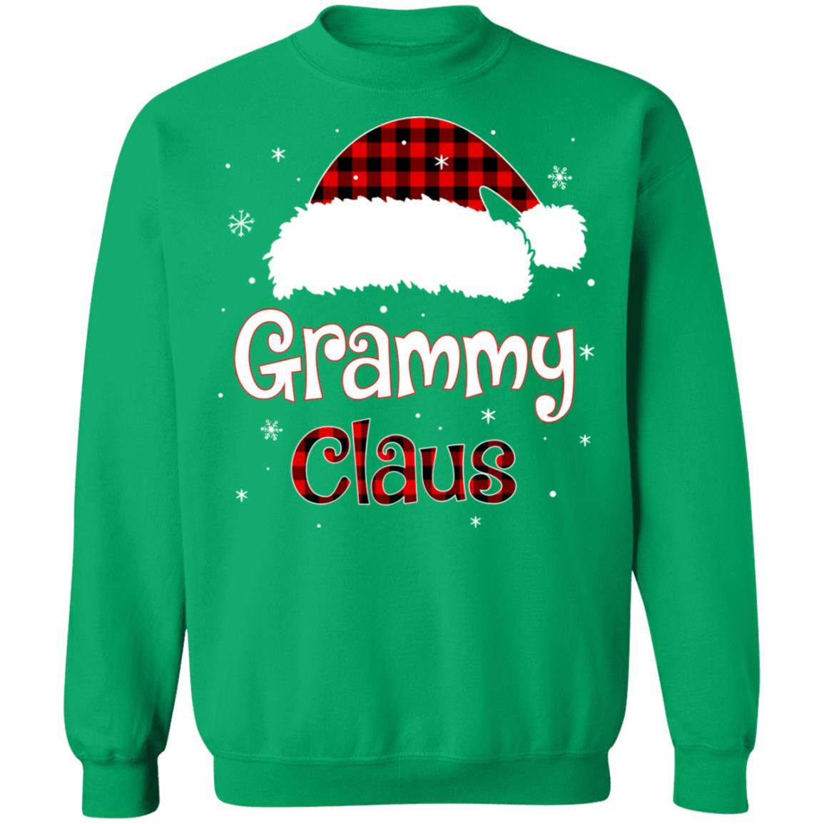 Santa Grammy Claus Red Plaid Family Pajamas Christmas Gift-T-Shirt & Sweatshirt-Crewneck Sweatshirt-Irish Green