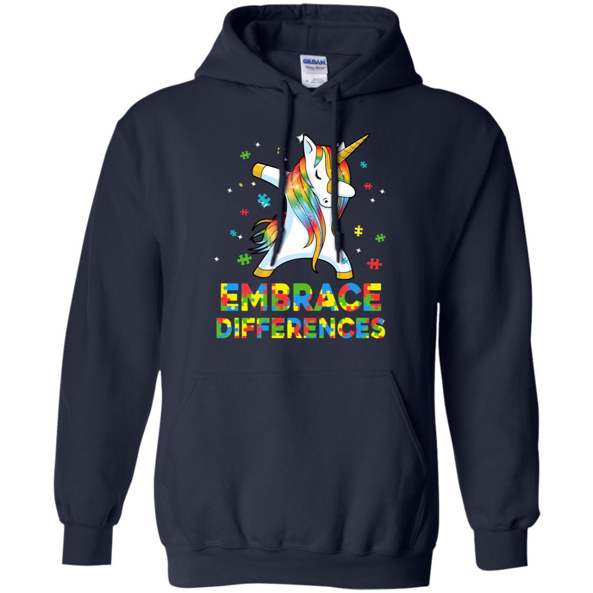 Dabbing Unicorn Autism Awareness Embrace Differences-T-Shirt & Hoodie-Pullover Hoodie-Navy
