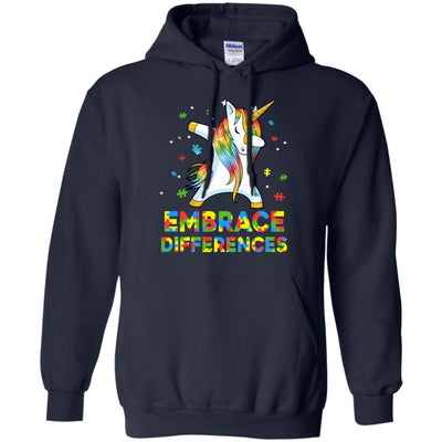 Dabbing Unicorn Autism Awareness Embrace Differences-T-Shirt & Hoodie-Pullover Hoodie-Navy