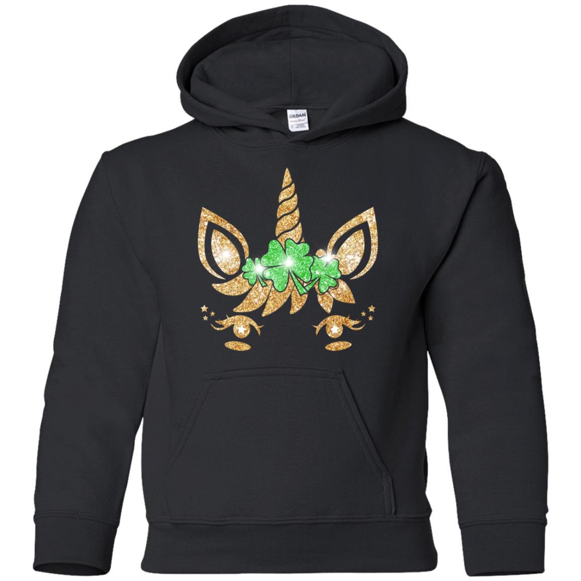Unicorn Face Saint Patrick's Day For Girls Youth-Youth Shirt-Youth Pullover Hoodie-Black