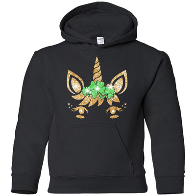Unicorn Face Saint Patrick's Day For Girls Youth-Youth Shirt-Youth Pullover Hoodie-Black