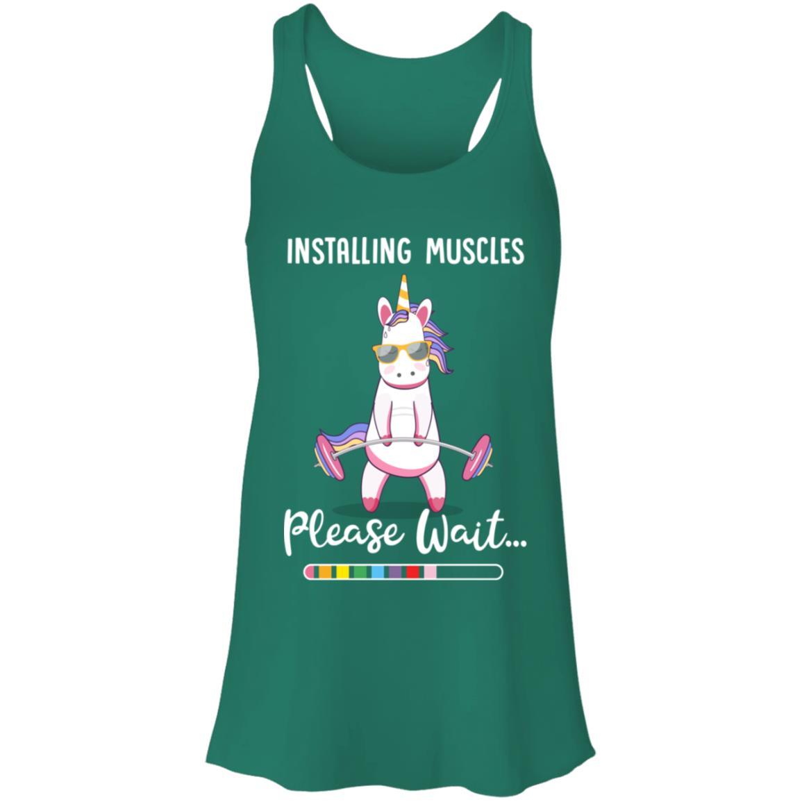 Installing Muscles Please Wait Funny Unicorn Fitness-T-Shirt & Tank Top-Women's Flowy Racerback Tank-Kelly Green