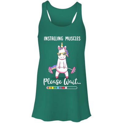 Installing Muscles Please Wait Funny Unicorn Fitness-T-Shirt & Tank Top-Women's Flowy Racerback Tank-Kelly Green