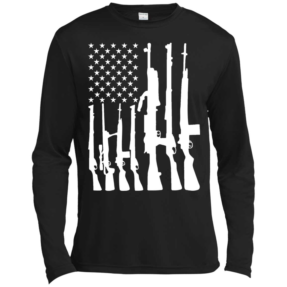 Rifle American Flag Machine Gun Rights-T-Shirt & Hoodie-Long Sleeve T-Shirt-Black