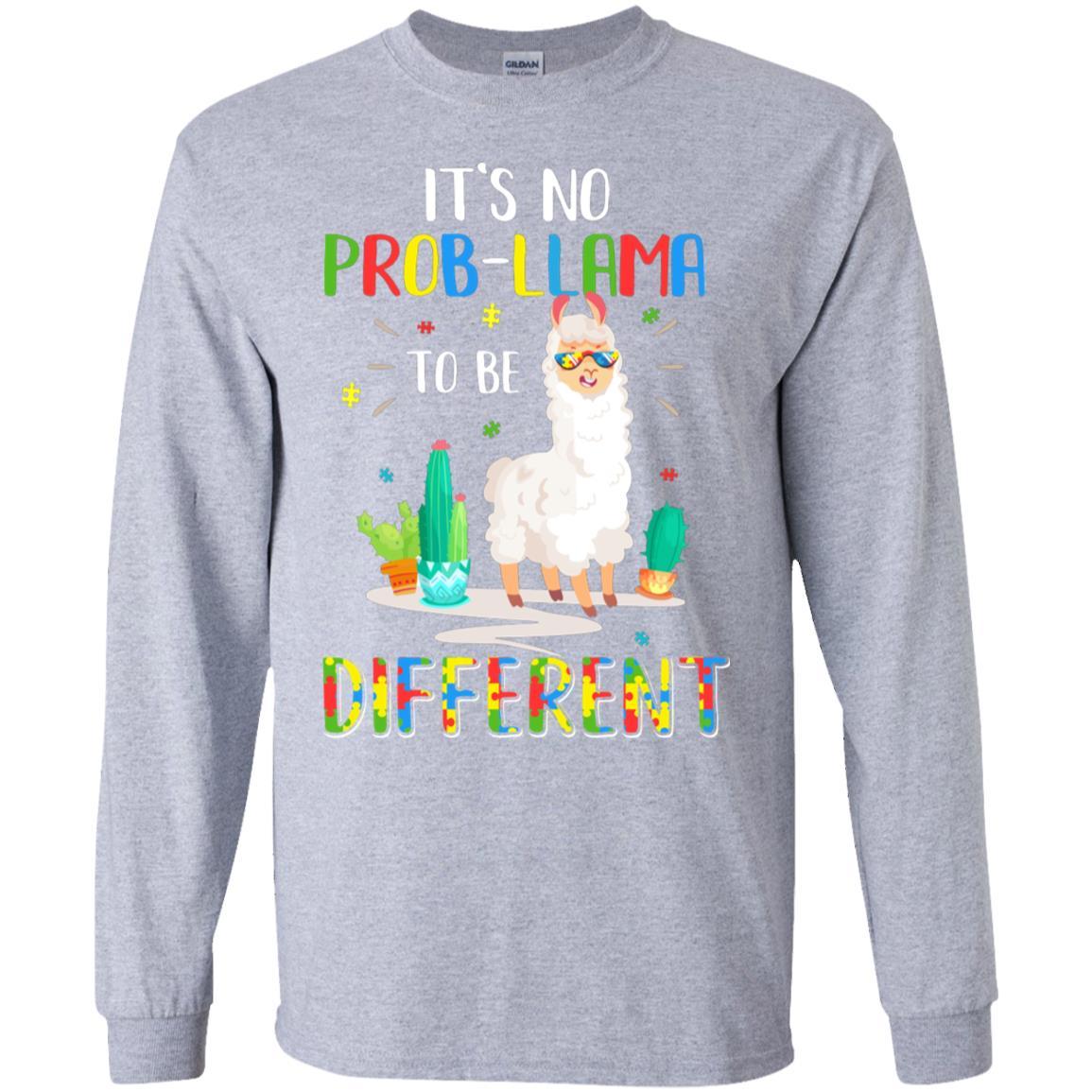 No Prob Llama To Be Different Llama Autism Awareness Gift-T-Shirt & Hoodie-Long Sleeve T-Shirt-Sport Grey