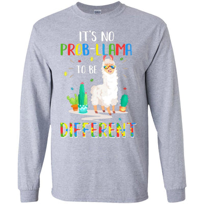 No Prob Llama To Be Different Llama Autism Awareness Gift-T-Shirt & Hoodie-Long Sleeve T-Shirt-Sport Grey