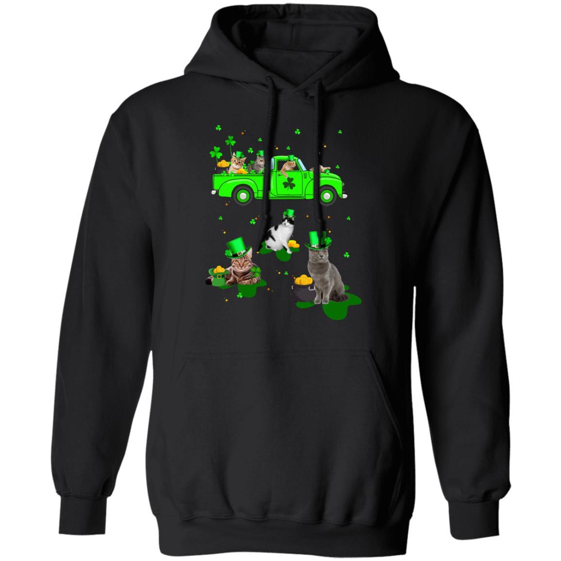 Leprechaun Driving Green Truck Cat St Patricks Day Gift-T-Shirt & Hoodie-Pullover Hoodie-Black
