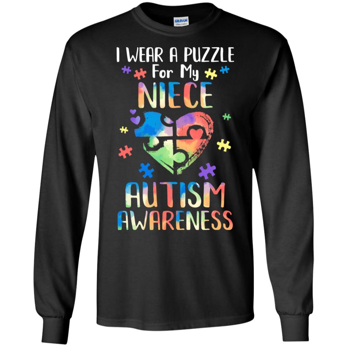 I Wear A Puzzle For My Niece Autism Awareness-T-Shirt & Hoodie-Long Sleeve T-Shirt-Black