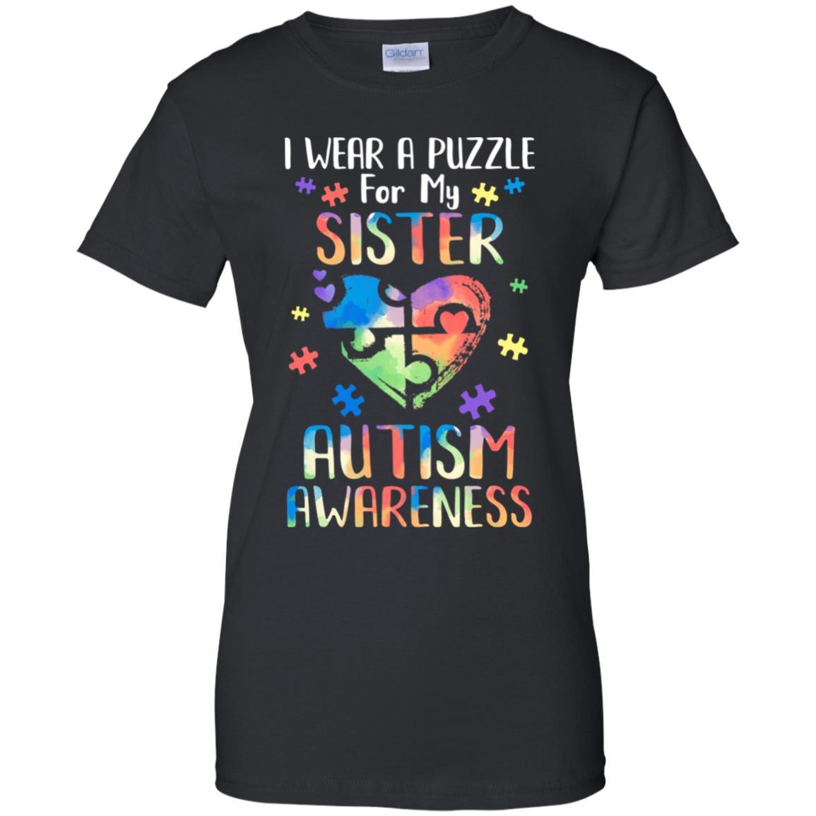 I Wear A Puzzle For My Sister Autism Awareness-T-Shirt & Hoodie-Women's T-Shirt-Black