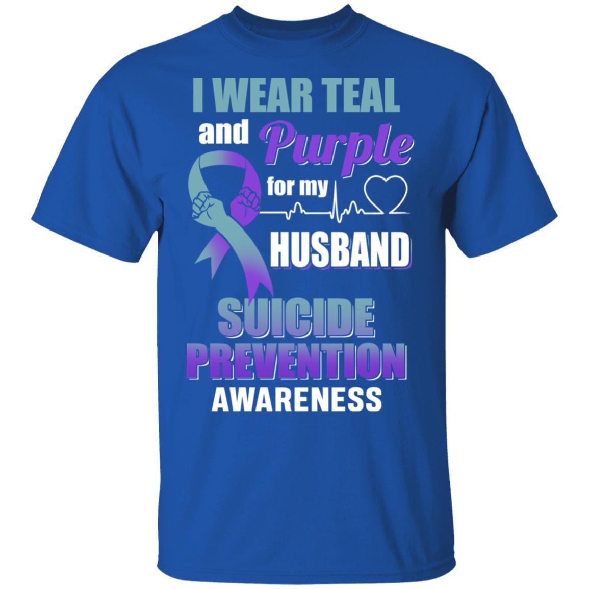 I Wear Teal And Purple For My Husband Suicide Prevention-T-Shirt & Hoodie-Classic T-Shirt-Royal