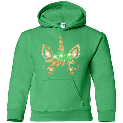 Unicorn Face Saint Patrick's Day For Girls Youth-Youth Shirt-Youth Pullover Hoodie-Irish Green