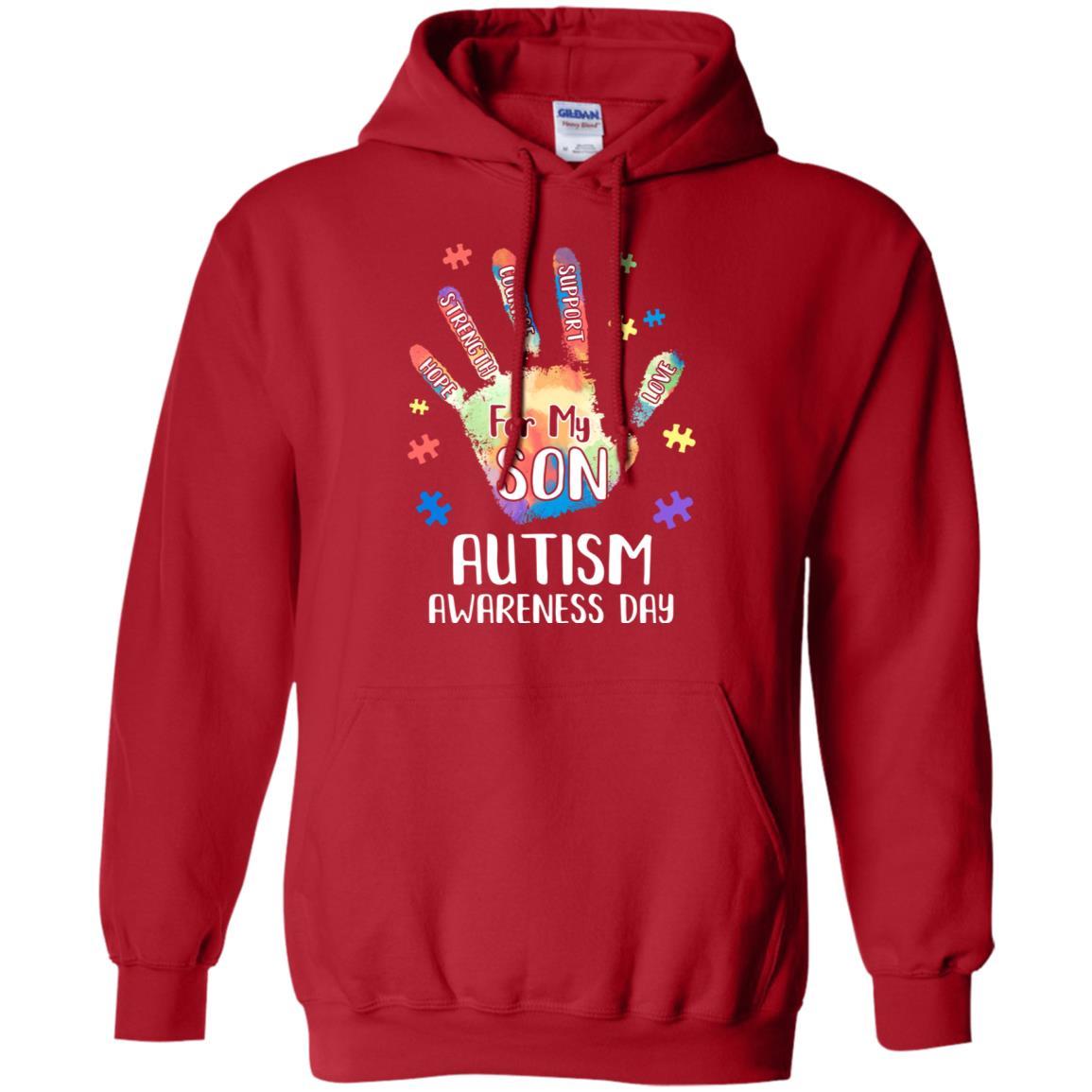 Support Autism Awareness For My Son Puzzle Gift-T-Shirt & Hoodie-Pullover Hoodie-Red