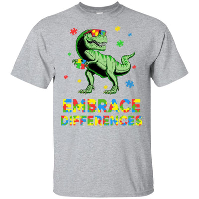 Dinosaur Puzzle Autism Awareness Embrace Differences-T-Shirt & Hoodie-Classic T-Shirt-Sport Grey